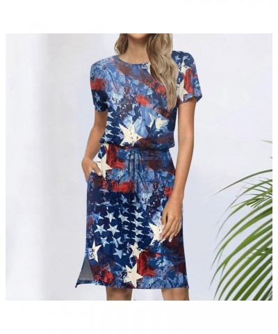 High Waist Skirt Women's Printed Casual Round Neck Loose Fitting Short Sleeved Dress Midi Women Dress New-3-dark Blue $7.64 D...