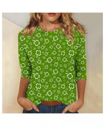 3/4 Length Sleeve Womens Tops Women 2024 St. Patrick's Day Summer Crewneck Funny Printed Shirts Casual Loose T-Shirt 02-mint ...