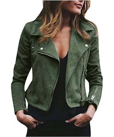 Womens Faux Leather Short Jacket Zip Up Moto Biker Slim Fit Jackets Coat Lightweight Bolero Outwear B02-green $8.05 Coats