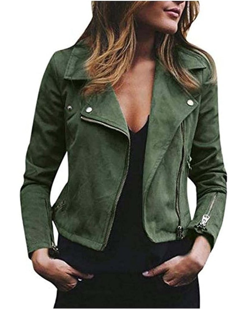 Womens Faux Leather Short Jacket Zip Up Moto Biker Slim Fit Jackets Coat Lightweight Bolero Outwear B02-green $8.05 Coats