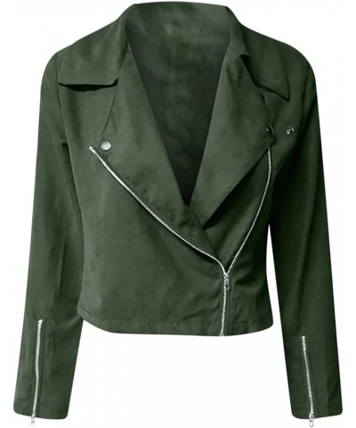 Womens Faux Leather Short Jacket Zip Up Moto Biker Slim Fit Jackets Coat Lightweight Bolero Outwear B02-green $8.05 Coats