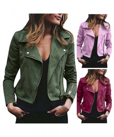 Womens Faux Leather Short Jacket Zip Up Moto Biker Slim Fit Jackets Coat Lightweight Bolero Outwear B02-green $8.05 Coats