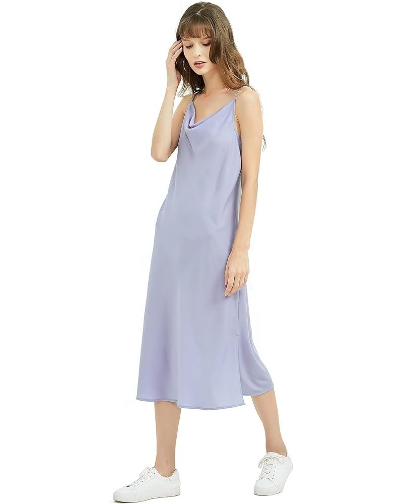 Satin Midi Slip Dress with Adjustable Spaghetti Strap, Ideal for Date Night or Formal Occasions Lilac Purple $28.67 Lingerie