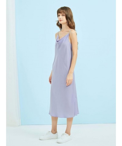 Satin Midi Slip Dress with Adjustable Spaghetti Strap, Ideal for Date Night or Formal Occasions Lilac Purple $28.67 Lingerie