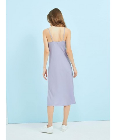 Satin Midi Slip Dress with Adjustable Spaghetti Strap, Ideal for Date Night or Formal Occasions Lilac Purple $28.67 Lingerie