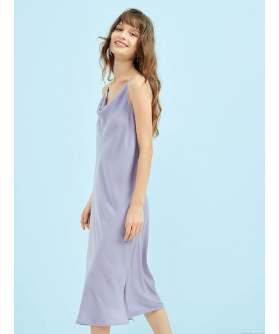 Satin Midi Slip Dress with Adjustable Spaghetti Strap, Ideal for Date Night or Formal Occasions Lilac Purple $28.67 Lingerie