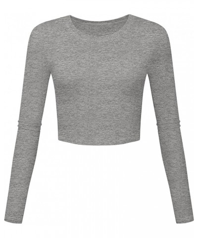 Round Neck Crop Tops Slim Fit Basic Long Sleeve Workout Shirts for Women Light Grey $7.27 T-Shirts