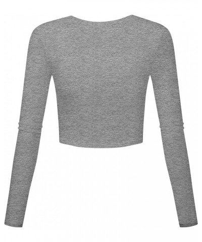 Round Neck Crop Tops Slim Fit Basic Long Sleeve Workout Shirts for Women Light Grey $7.27 T-Shirts