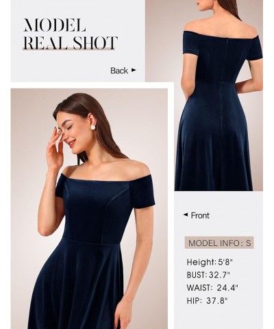 Womens Off The Shoulder Short Sleeve High Low Prom Dresses 2024 for Wedding Guest Cocktail Party Formal Dress Velvet-navy $20...