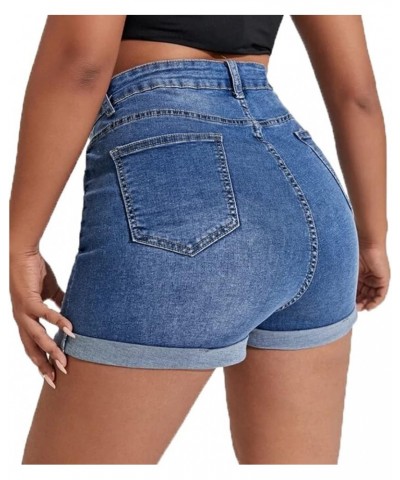 Women Jean Short Ripped Hot Shorts Comfy Stretchy Women Fringed Denim Shorts Dark Blue-5 $19.66 Shorts