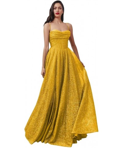 Sequin Prom Dresses for Women 2024 Sparkly Fairy Evening Ball Gown with Slit Long Gold $39.04 Dresses