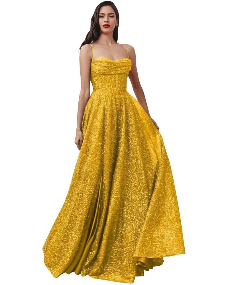 Sequin Prom Dresses for Women 2024 Sparkly Fairy Evening Ball Gown with Slit Long Gold $39.04 Dresses