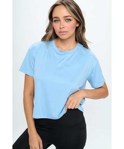 Women’s Crop Top – Short Sleeve Soft Boxy Crewneck Casual Active Workout Yoga Running Cropped Tee T Shirts Chambray $13.80 Ac...