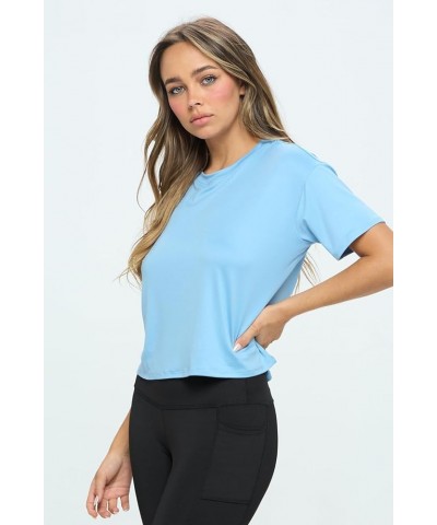 Women’s Crop Top – Short Sleeve Soft Boxy Crewneck Casual Active Workout Yoga Running Cropped Tee T Shirts Chambray $13.80 Ac...