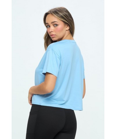 Women’s Crop Top – Short Sleeve Soft Boxy Crewneck Casual Active Workout Yoga Running Cropped Tee T Shirts Chambray $13.80 Ac...