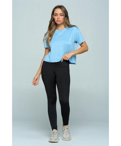 Women’s Crop Top – Short Sleeve Soft Boxy Crewneck Casual Active Workout Yoga Running Cropped Tee T Shirts Chambray $13.80 Ac...