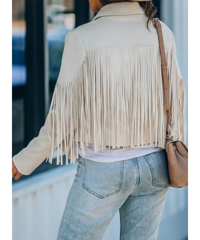 Women Faux Suede Jacket Long Sleeve Fringe Cropped Jacket Western Outfits Outerwear White $31.85 Coats