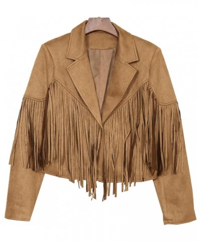 Women Faux Suede Jacket Long Sleeve Fringe Cropped Jacket Western Outfits Outerwear White $31.85 Coats