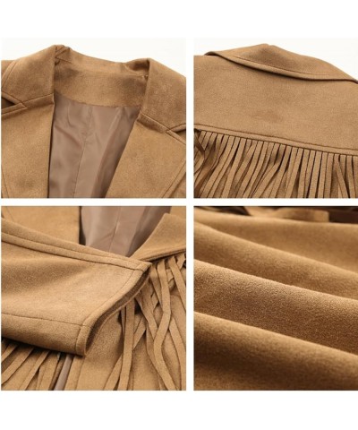 Women Faux Suede Jacket Long Sleeve Fringe Cropped Jacket Western Outfits Outerwear White $31.85 Coats