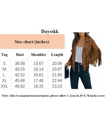 Women Faux Suede Jacket Long Sleeve Fringe Cropped Jacket Western Outfits Outerwear White $31.85 Coats