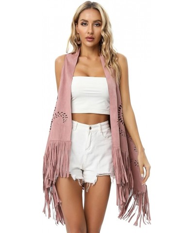 Fashion Women's Faux Suede Laser Cut Triangle Stoles Cape Shrug Scarf With Tassel Shawls Sun Pink $24.18 Sweaters