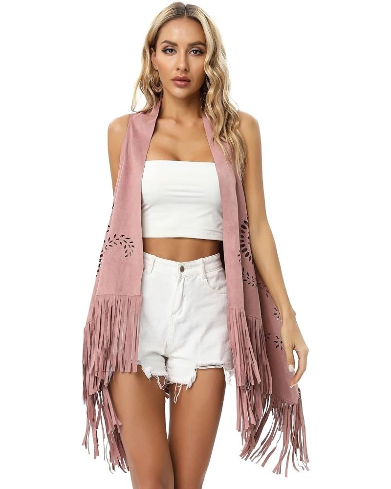 Fashion Women's Faux Suede Laser Cut Triangle Stoles Cape Shrug Scarf With Tassel Shawls Sun Pink $24.18 Sweaters