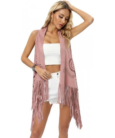 Fashion Women's Faux Suede Laser Cut Triangle Stoles Cape Shrug Scarf With Tassel Shawls Sun Pink $24.18 Sweaters