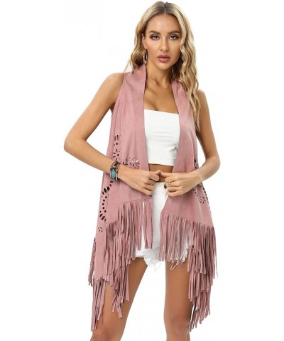 Fashion Women's Faux Suede Laser Cut Triangle Stoles Cape Shrug Scarf With Tassel Shawls Sun Pink $24.18 Sweaters