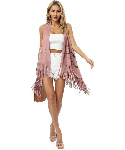 Fashion Women's Faux Suede Laser Cut Triangle Stoles Cape Shrug Scarf With Tassel Shawls Sun Pink $24.18 Sweaters