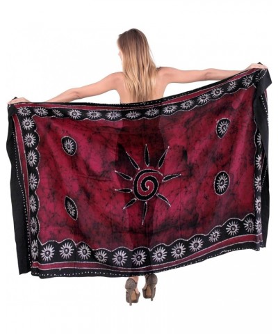 Women's Wraps Summer Long Batik Pareos Vacation Skirt Beach Bikini Sarong Bathing Suit Dashiki Swimwear for Women Garnet, Sun...