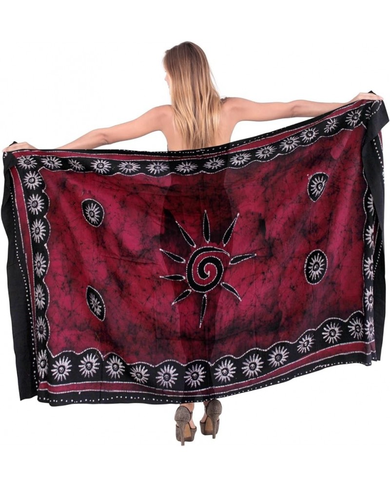 Women's Wraps Summer Long Batik Pareos Vacation Skirt Beach Bikini Sarong Bathing Suit Dashiki Swimwear for Women Garnet, Sun...