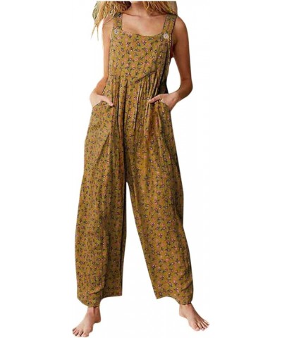 Plus Size Jumpsuits for Women Women's Casual Plus Size Overalls Baggy Wide Leg Loose Rompers Jumpsuit Jumpsuit Rompers Yellow...