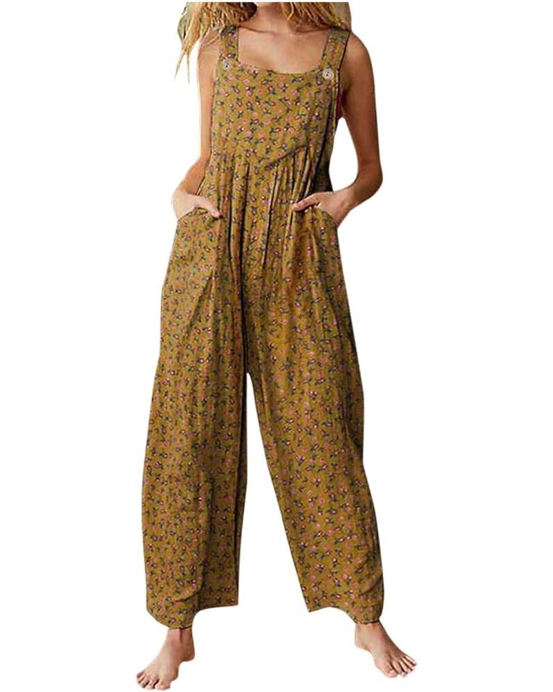 Plus Size Jumpsuits for Women Women's Casual Plus Size Overalls Baggy Wide Leg Loose Rompers Jumpsuit Jumpsuit Rompers Yellow...