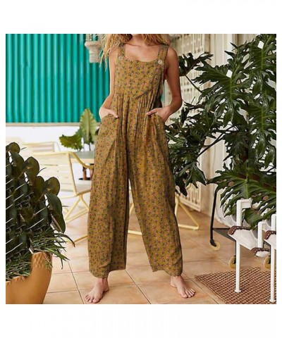 Plus Size Jumpsuits for Women Women's Casual Plus Size Overalls Baggy Wide Leg Loose Rompers Jumpsuit Jumpsuit Rompers Yellow...