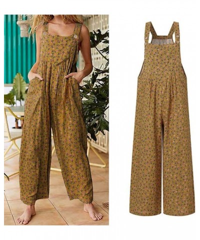 Plus Size Jumpsuits for Women Women's Casual Plus Size Overalls Baggy Wide Leg Loose Rompers Jumpsuit Jumpsuit Rompers Yellow...