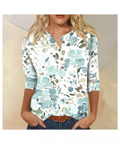 Summer Tops for Women 2024 3/4 Length Sleeve Womens Tops Casual Loose Work Tops Print Shirt Button Down Blouses Tees 10-white...