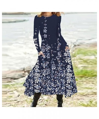 Womens Sexy Off Shoulder Dresses Vintage Print Patchwork Button Casual Dress Long Sleeve Flowy Swing A-Line Dress 14blue $11....