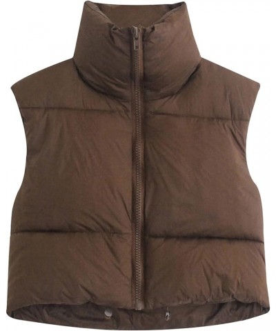 Women's Winter Warm Cropped Puffer Vest Lightweight Sleeveless Outerwear Padded Gilet Brown $21.99 Jackets