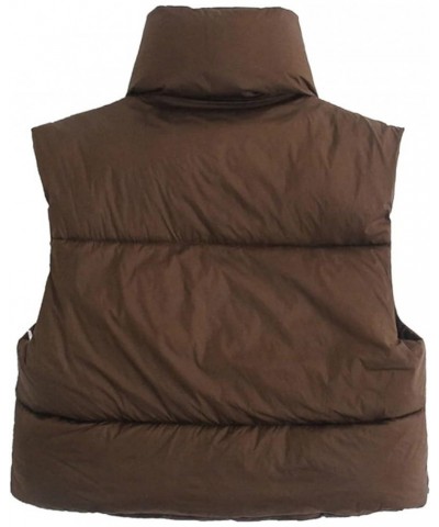 Women's Winter Warm Cropped Puffer Vest Lightweight Sleeveless Outerwear Padded Gilet Brown $21.99 Jackets