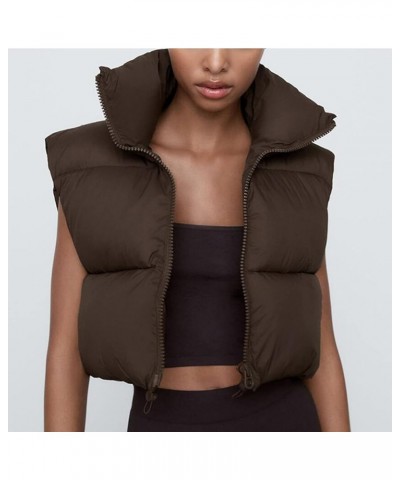 Women's Winter Warm Cropped Puffer Vest Lightweight Sleeveless Outerwear Padded Gilet Brown $21.99 Jackets