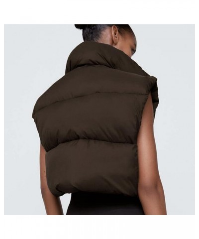 Women's Winter Warm Cropped Puffer Vest Lightweight Sleeveless Outerwear Padded Gilet Brown $21.99 Jackets