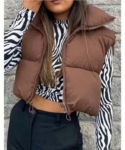 Women's Winter Warm Cropped Puffer Vest Lightweight Sleeveless Outerwear Padded Gilet Brown $21.99 Jackets