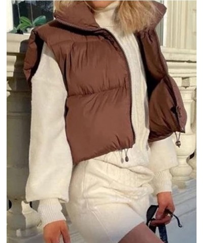 Women's Winter Warm Cropped Puffer Vest Lightweight Sleeveless Outerwear Padded Gilet Brown $21.99 Jackets