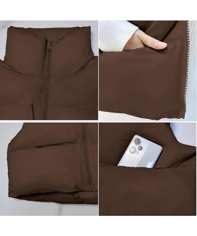 Women's Winter Warm Cropped Puffer Vest Lightweight Sleeveless Outerwear Padded Gilet Brown $21.99 Jackets