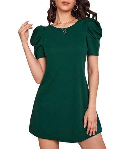 Women's Summer Puff Short Sleeve Casual Dress Round Neck Fashion Elegant A Line Dresses Green $16.32 Dresses