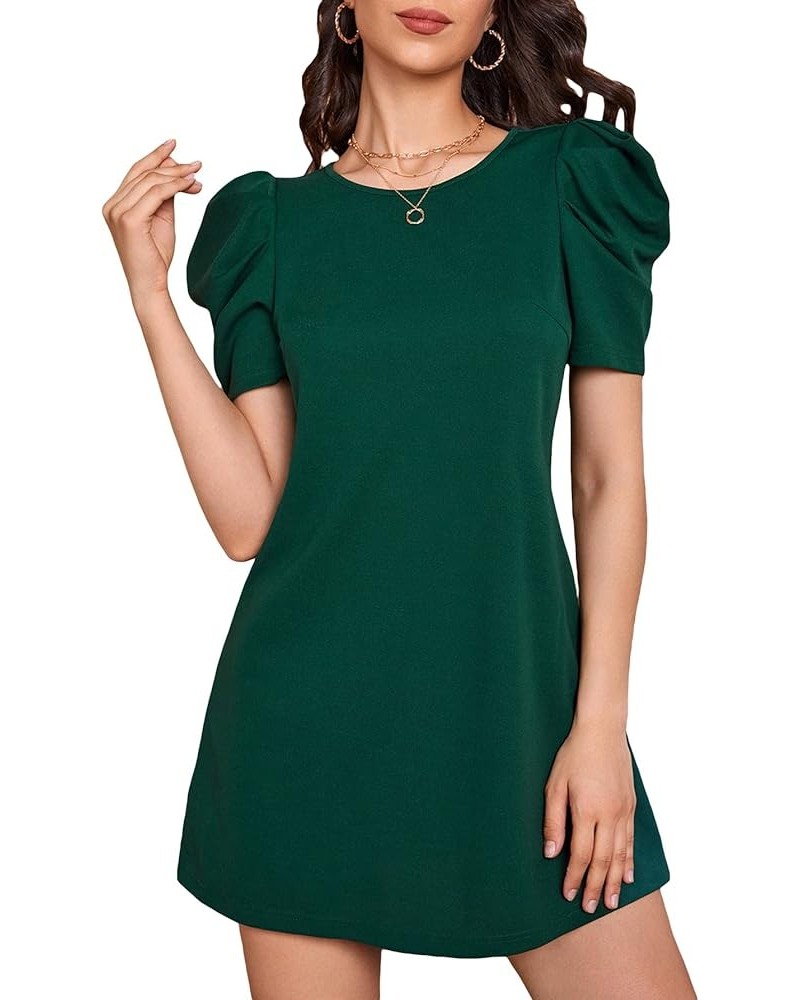 Women's Summer Puff Short Sleeve Casual Dress Round Neck Fashion Elegant A Line Dresses Green $16.32 Dresses