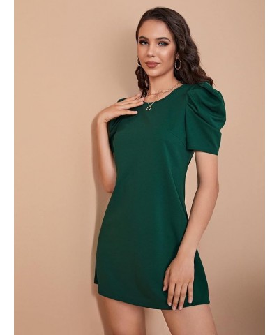 Women's Summer Puff Short Sleeve Casual Dress Round Neck Fashion Elegant A Line Dresses Green $16.32 Dresses