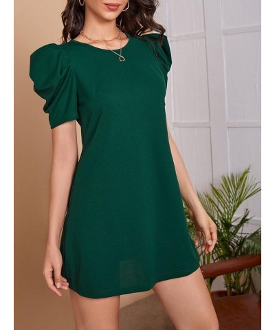 Women's Summer Puff Short Sleeve Casual Dress Round Neck Fashion Elegant A Line Dresses Green $16.32 Dresses