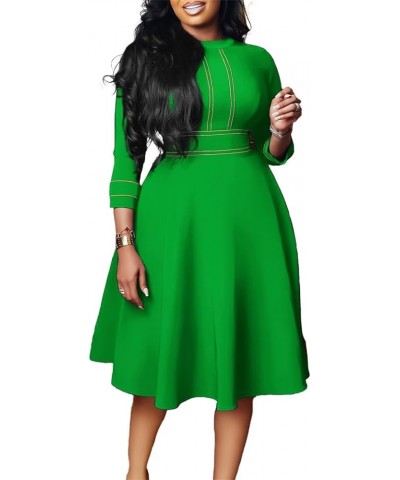 Women's Autumn Elegant Big Swing Dress Stand Collar Long Sleeves High Waist Midi Dress Work Business Dresses Green $10.79 Dre...