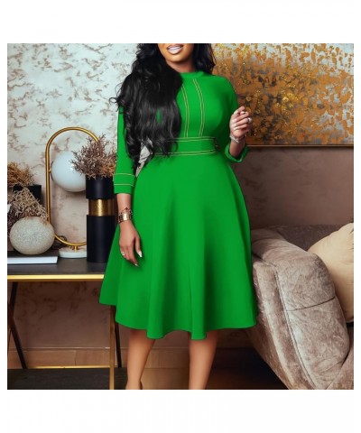 Women's Autumn Elegant Big Swing Dress Stand Collar Long Sleeves High Waist Midi Dress Work Business Dresses Green $10.79 Dre...